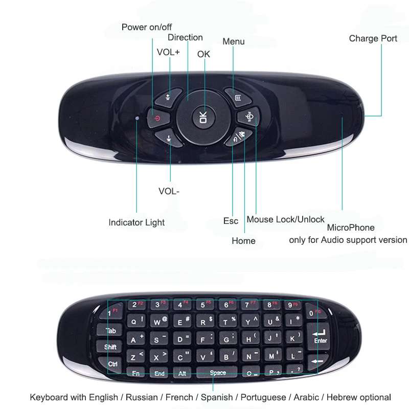 Для Android проектор мини беспроводной 2,4G RF Airmouse дистанционное управление Flymouse Flykeyboard двусторонняя QWERTY 7 языков на выбор