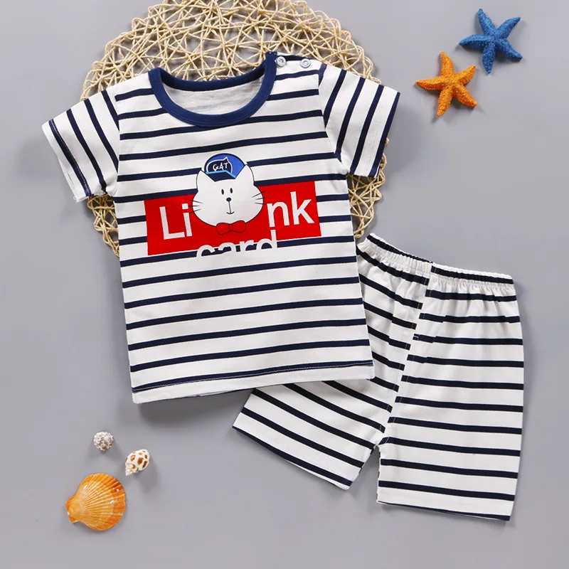 Комплект одежды для новорожденных мальчиков и девочек, футболка с короткими рукавами и рисунком+ штаны, повседневный комплект для малышей, летняя одежда