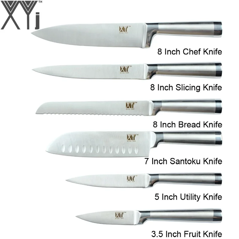 XYj 6pcs Stainless Steel Knives Set Multi-color Handle Chef Bread Slicing Utility Santoku Paring Knives Cooking Tools - Цвет: A.