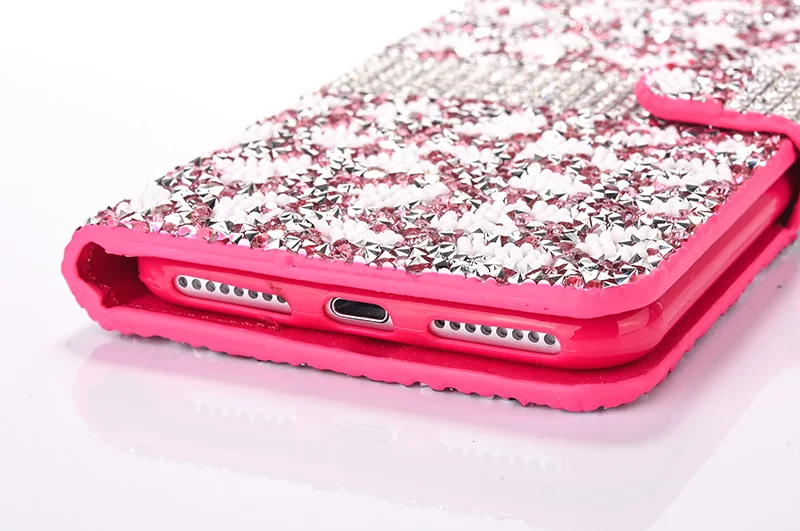 Leopard diamond rhinestone leather case iphone 6 6s 7 8 plus (34)