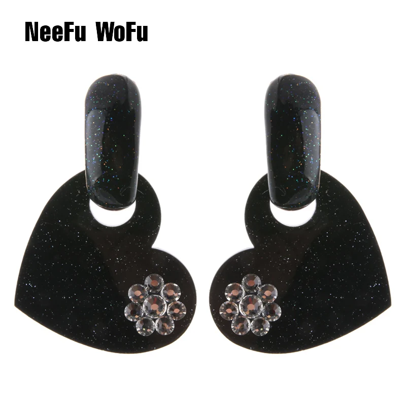 

NeeFu WoFu 2018 Drop Crystal Earrings Resin Earring Heart shaped Big Earring For Woman Large Long Brinco Ear Oorbellen Gift