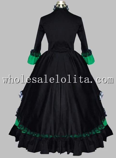 Готический черный и зеленый викторианской платье Хэллоуин Бал-маскарад тематический костюм