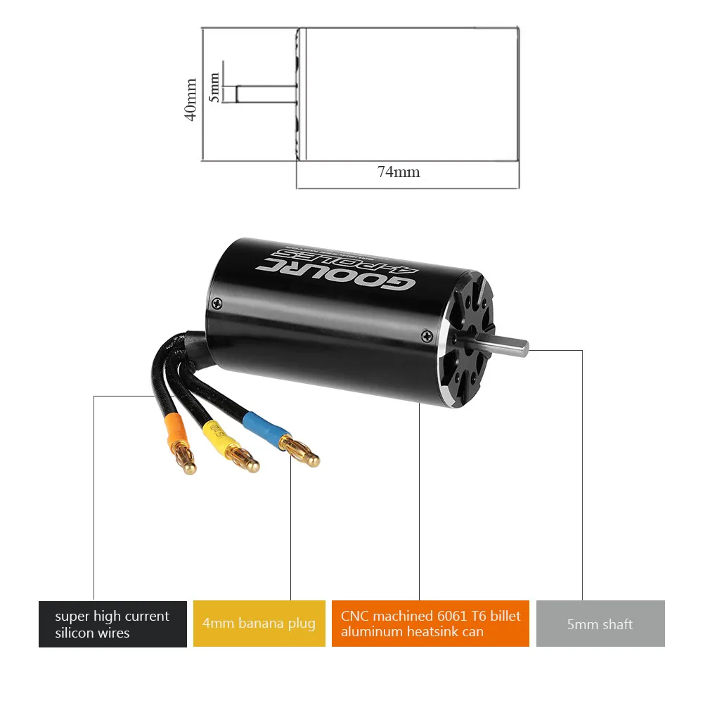 goolrc высокопроизводительный 4074 2250KV 4 полюса бесщеточный бездатчиковый мотор для 1000 мм(или выше) RC лодки