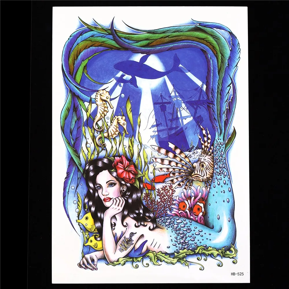 8 Pieces Mermaid Pattern Design Leg Body Art Tattoo Sticker Temporary Dragon Feather Decal Waterproof Tattoo Sticker Women HB#46 (8)