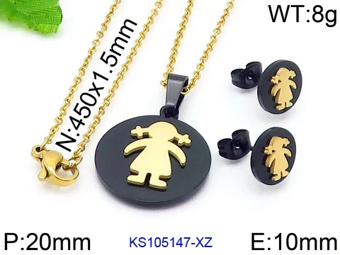 

Fashion Women Black Gold Stainless Steel Round Cartoon Boy Girls Heart Animal Necklace Earrings Jewelry Sets For A Gift