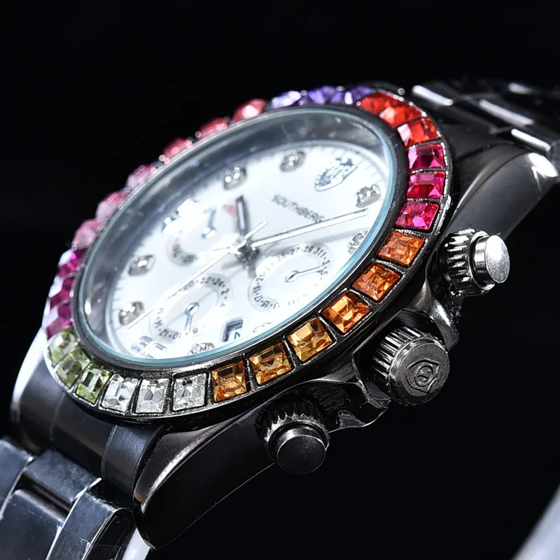 Роскошные southberg часы Для мужчин GMT Стекло Дата Нержавеющая сталь Для женщин Для мужчин S Спорт кварцевые Цвет со стразами Часы Reloj Hombre