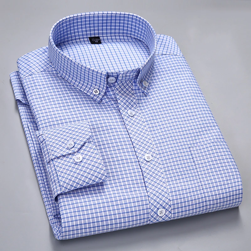 Men's Long Sleeve Checkered Oxford Dress Shirts with Left Chest Pocket ...