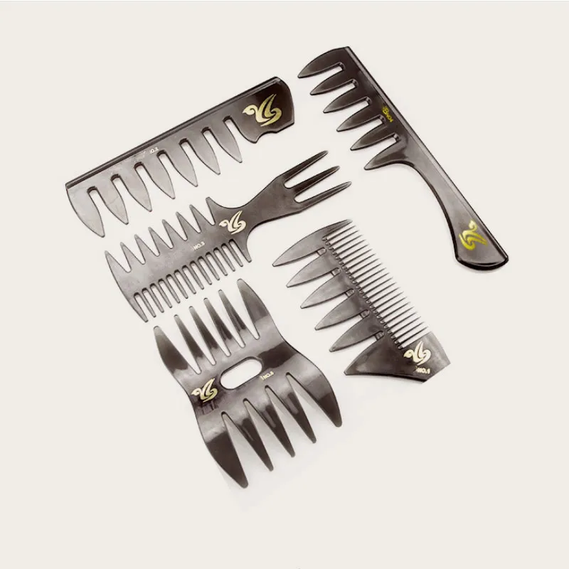 5pc/set Wide Teeth Comb Fork Comb Men Beard Hairdressing Brush Barber Shop Hair Styling Tools Salon Accessory Wide Hairbrush