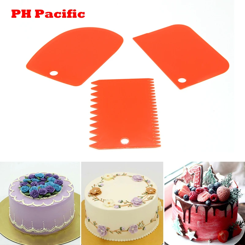 

3Pcs/set Plastic Dough Knife Icing Fondant Scraper Jagged Edge Plain Smooth Cake Paddle Spatulas Baking Pastry Tools Bakeware