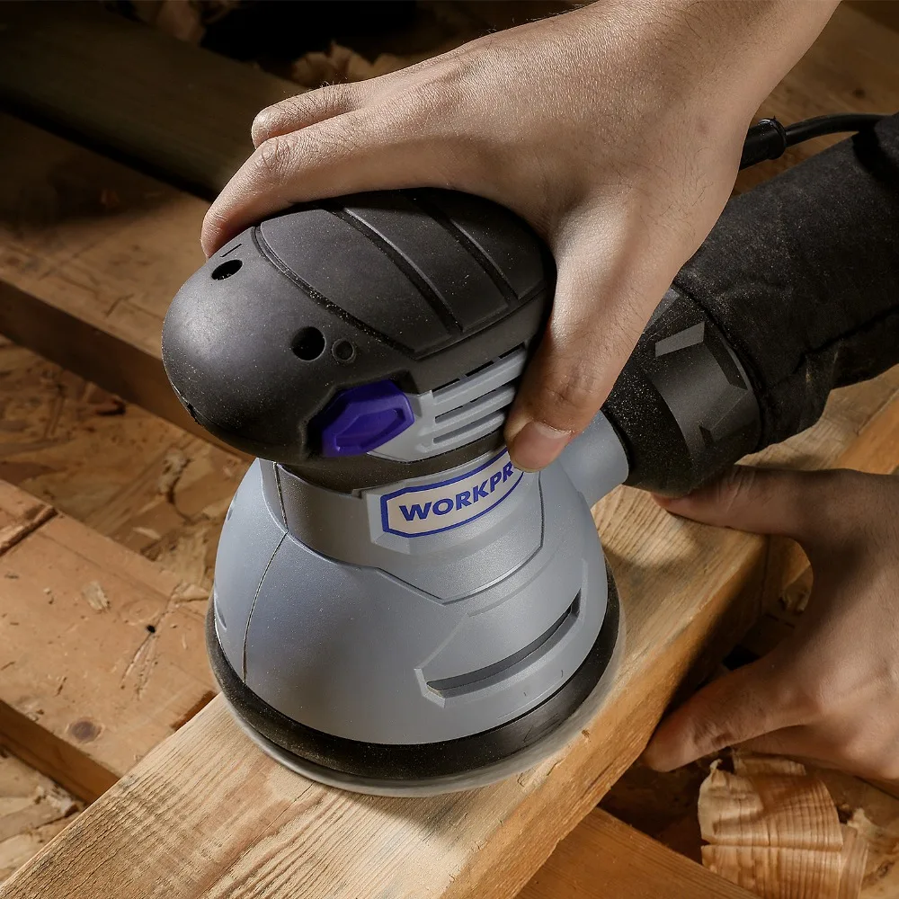 Cena WORKPRO 300W losowo szlifierka z o zmiennej prędkości losowo szlifierka orbitalna z 10PC papier ścierny kurz spalin i hybrydowy kurz kanister