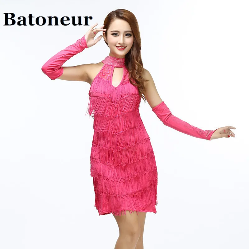 Sexy-Woman-Dance-Performance-Dress-Vintage-Halter-Cold-Shoulder-Keyhole-Hollow-Out-Lace-Fringed-Mini-Party