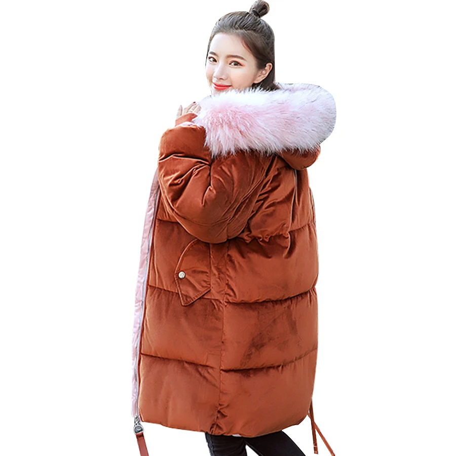 Куртки женские зимние длинное пальто зимняя куртка женская Поддельные меховой воротник с капюшоном парка женская верхняя одежда с хлопковой подкладкой пальто женское зимнее большие размеры