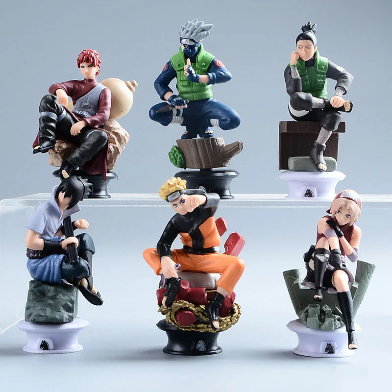 

6Pcs Naruto Figurines Chess Set 8CM Pvc Anime Uzumaki Sasuke Gaara Action Figures for Collection Decoration Kids Toys for Boys