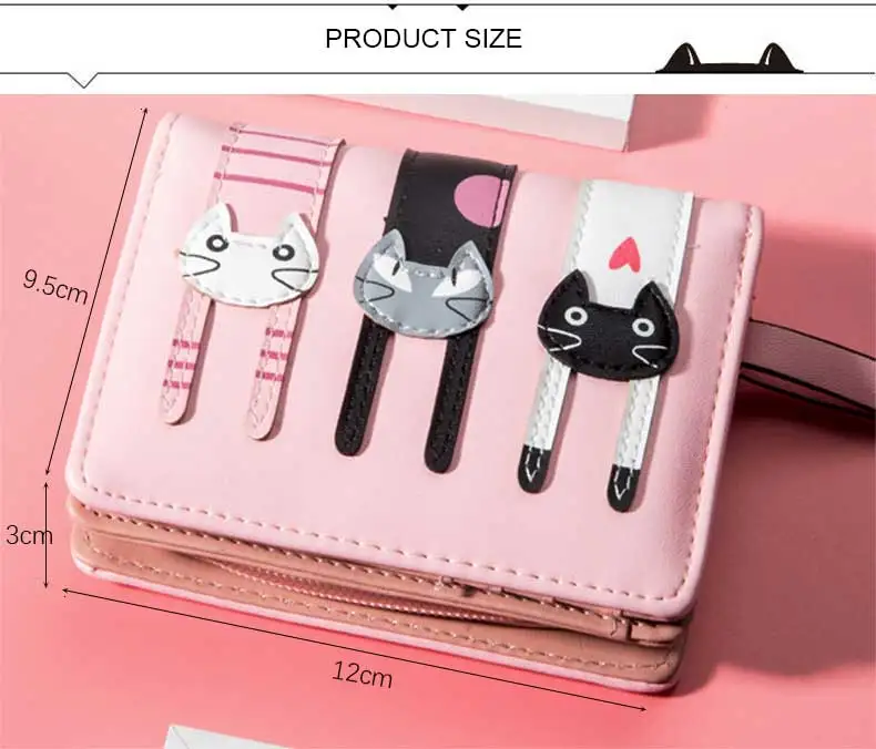 cute female wallets girls purses cat coin purse pu leather short wallet (7)