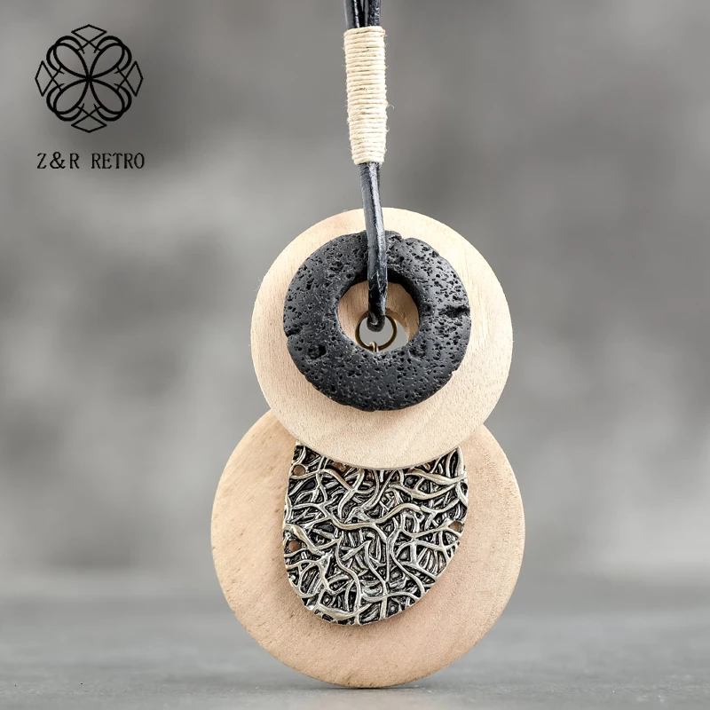 

Wooden Necklace Zinc Alloy Black Volcanic Rocks Unicorn Necklace Vintage Jewelry Choker Necklace Metal Women Accessories