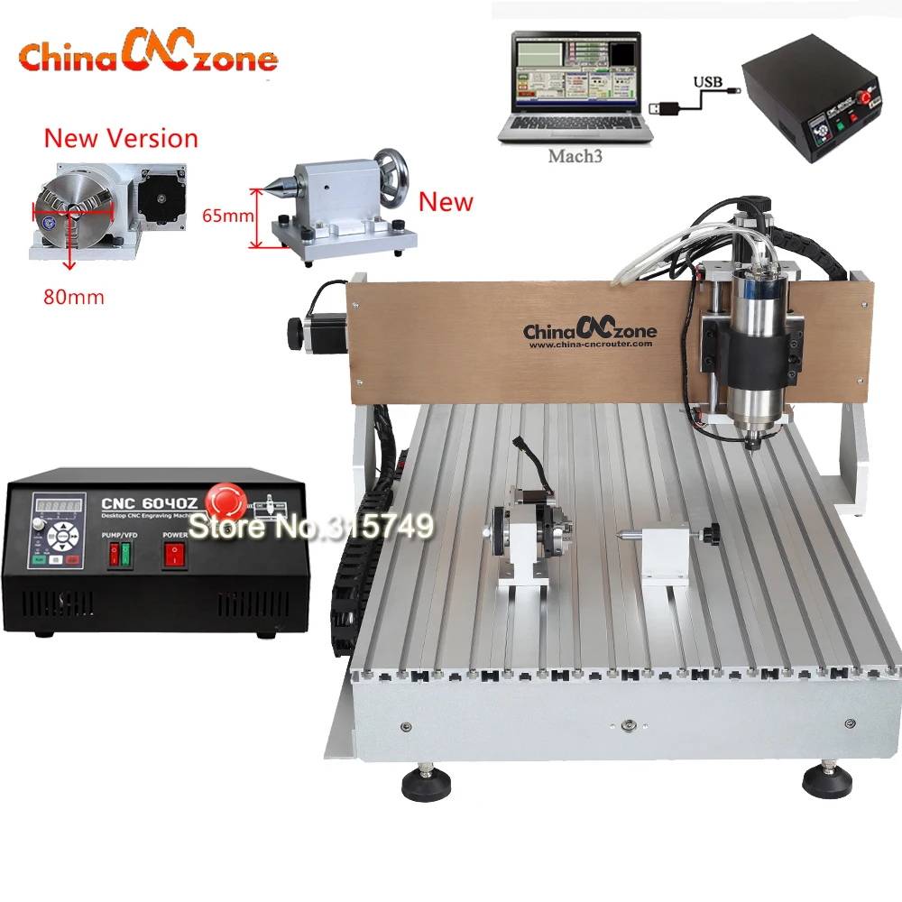 CNC 6090 кВт 4 оси ЧПУ Маршрутизатор Гравировальный сверлильный фрезерный станок с водяным охлаждением-шпиндель PCB металлический фрезерный станок каменный резак