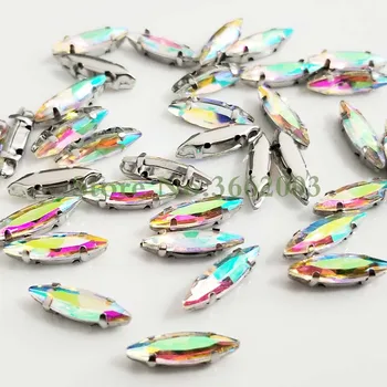 

4x15mm 50pcs/pack AB color Horse eye shape Glass Crystal sew on claw rhinestones with ,Diy Clothing accessories SWM41522