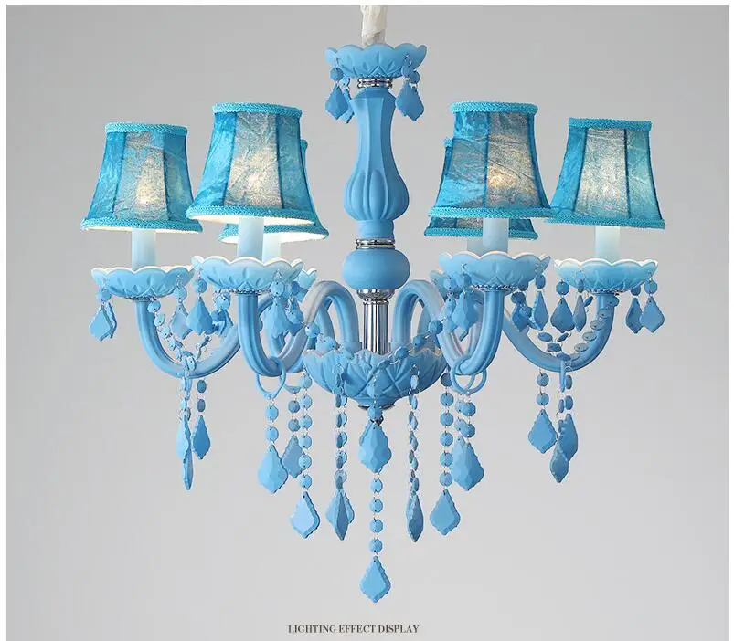 Бесплатная доставка Современная синяя люстра Макарон E14 подвесная детская лампа