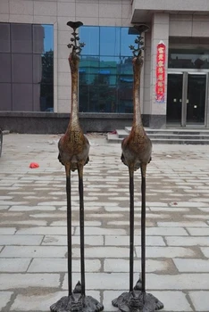 

68" China Buddhism Bronze Crane On Dragon Turtle Statue Candle Stick Holder Pair