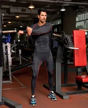 Men's Compression Tights T Shirt jogges Bicycle Fitness tees Long Sleeve Moisture Wicking Quick-drying T-shirt Set Shirt+Pant