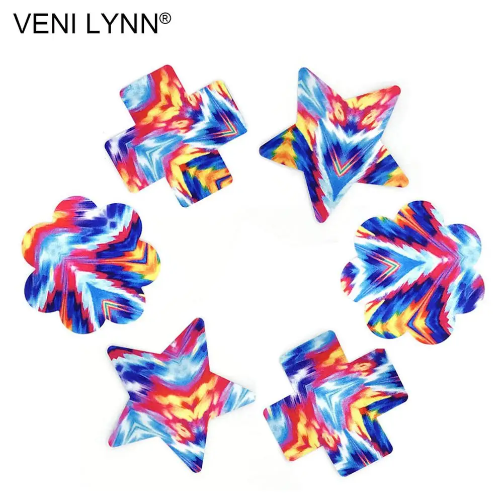 

VENI LYNN 3 Pairs Disposable Nipple Stickers Flaming Gloud Partern Breast Petals Cover Star Pasties Flower Cross Bra