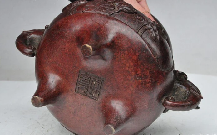 

S0304 9"chinese bronze buddha Buddhist monk elephant head statue Incense Burner Censer