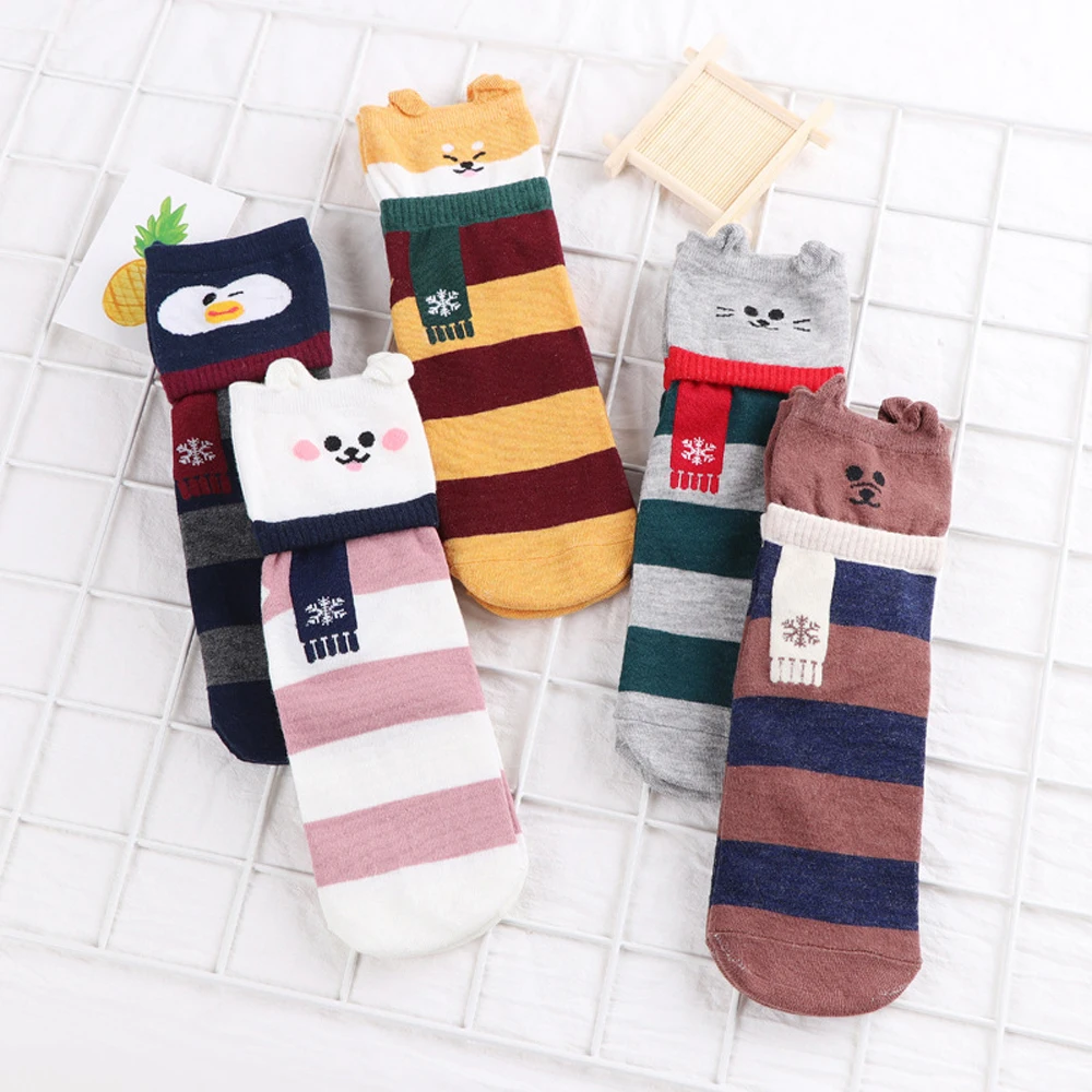 

New Arrivals Cute Sock Casual Female Soft Cartoon Animal Dog/Penguin/Cat Children Socks Cotton Funny Harajuku Women Ankle Sock