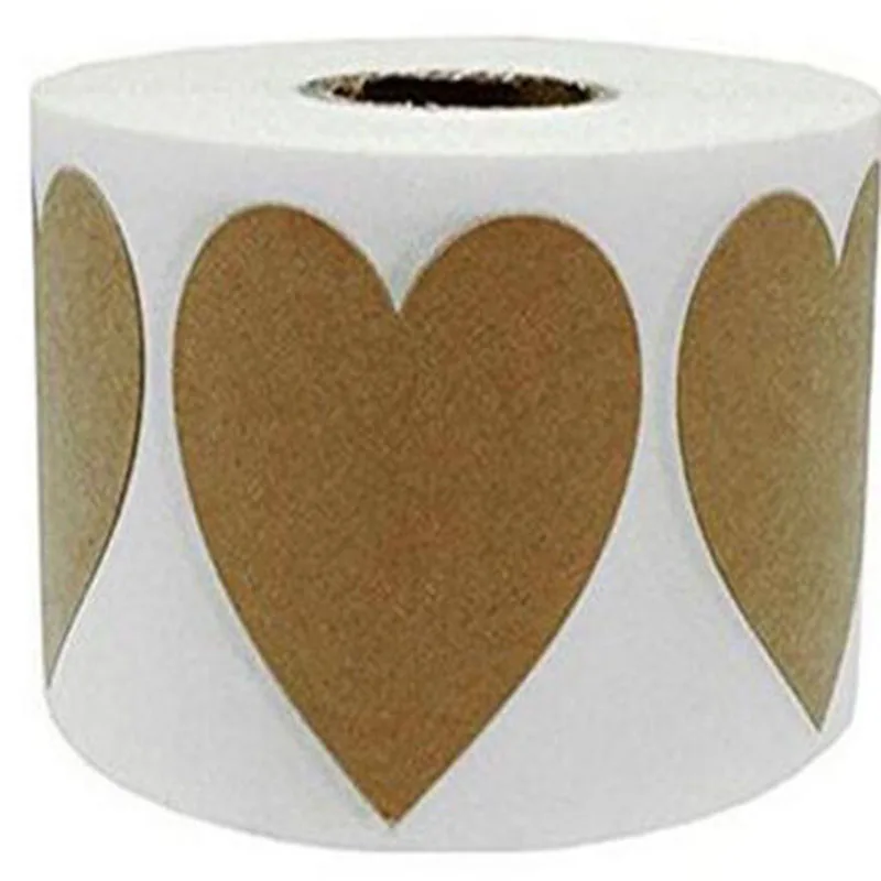 

2" Large Natural Kraft Heart Shape Stickers | 500 Total Adhesive Labels