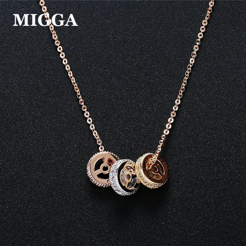 

MIGGA Exquisite Micro Paved Cubic Zirconia Three Round Circles Necklace Chain Rose Gold Color Statement Women Choker