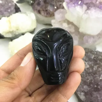 

Natural Black obsidian extraterrestrial carved stone alien for decoration