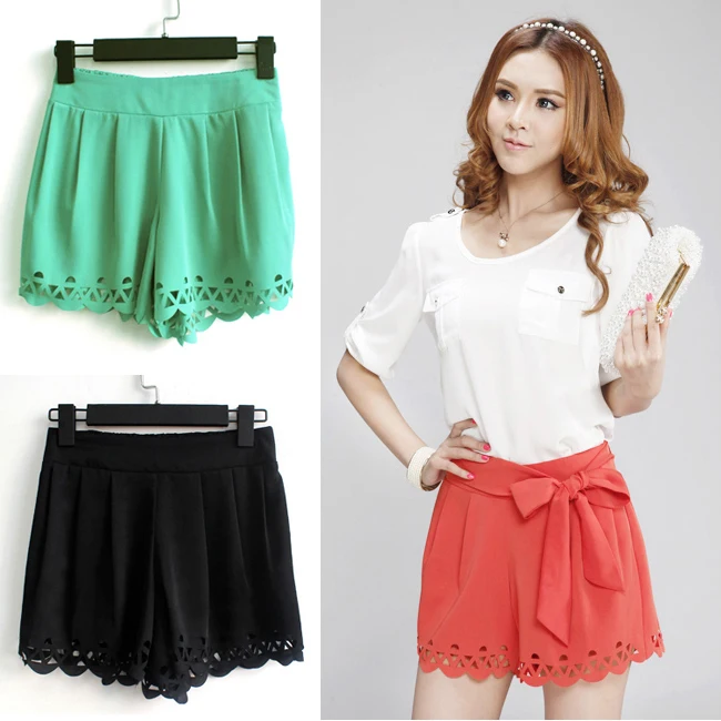 Hot Candy Color Women Girl Show Thin Skirts Shorts Elastic Hollow Pants ...