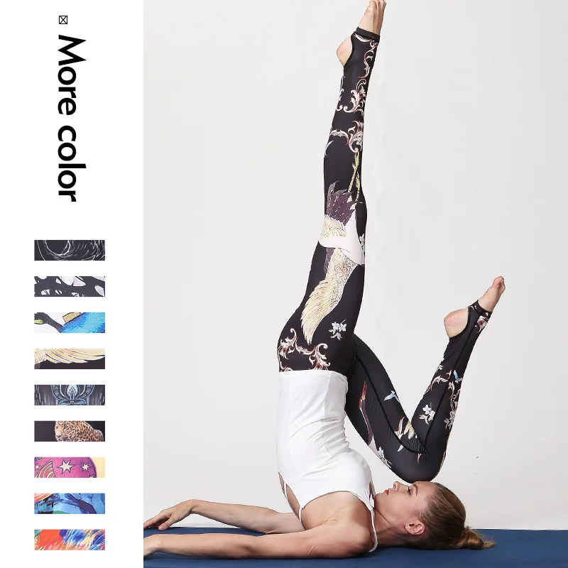 

RXRXCOCO Women Fitness Yoga Leggings Crane Lotus Printed Sport Gym Yoga Pants Elastic Breathable Stretch Trouser Tights Running