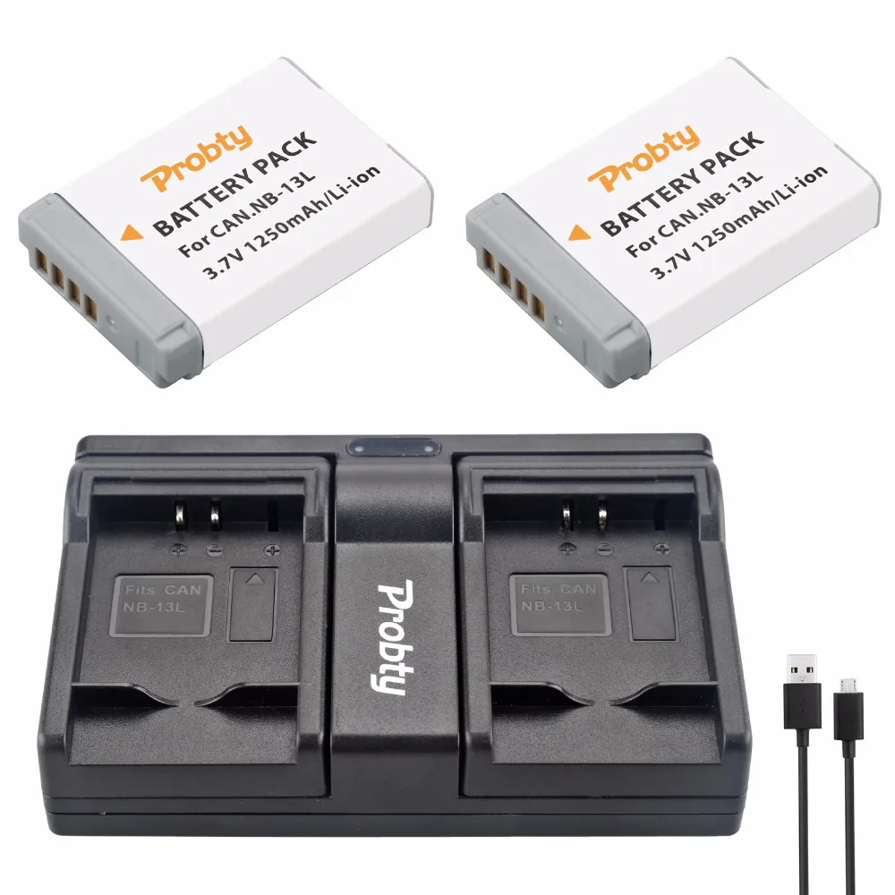 

Probty 2pcs NB-13L NB 13L Battery + USB Duacl Charger For Canon G7X G9X G5X G7X Mark II G9X Mark II SX620 HS SX720 HS