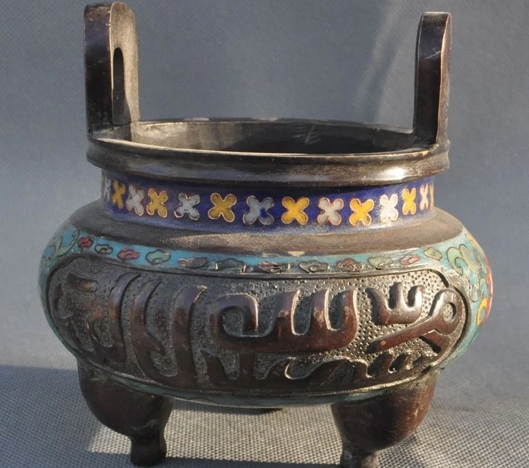 

Marked Old Chinese Dynasty pure Bronze Cloisonne Enamel Incense burner Censer
