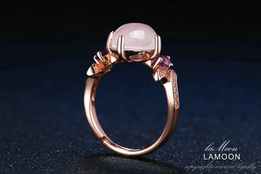 925 пробы, серебряное кольцо с розовой розой и кварцем, кольцо с драгоценным камнем, 18 карат, розовое золото, ювелирные украшения, романтическое обручальное кольцо с цветком, LMRI017