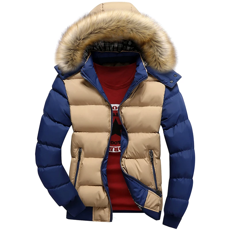 Большие Размеры M-4XL, студенческое пальто для мужчин, съемный искусственный мех, с капюшоном, уплотненная теплая куртка, мужское зимнее пальто, верхняя одежда, осень