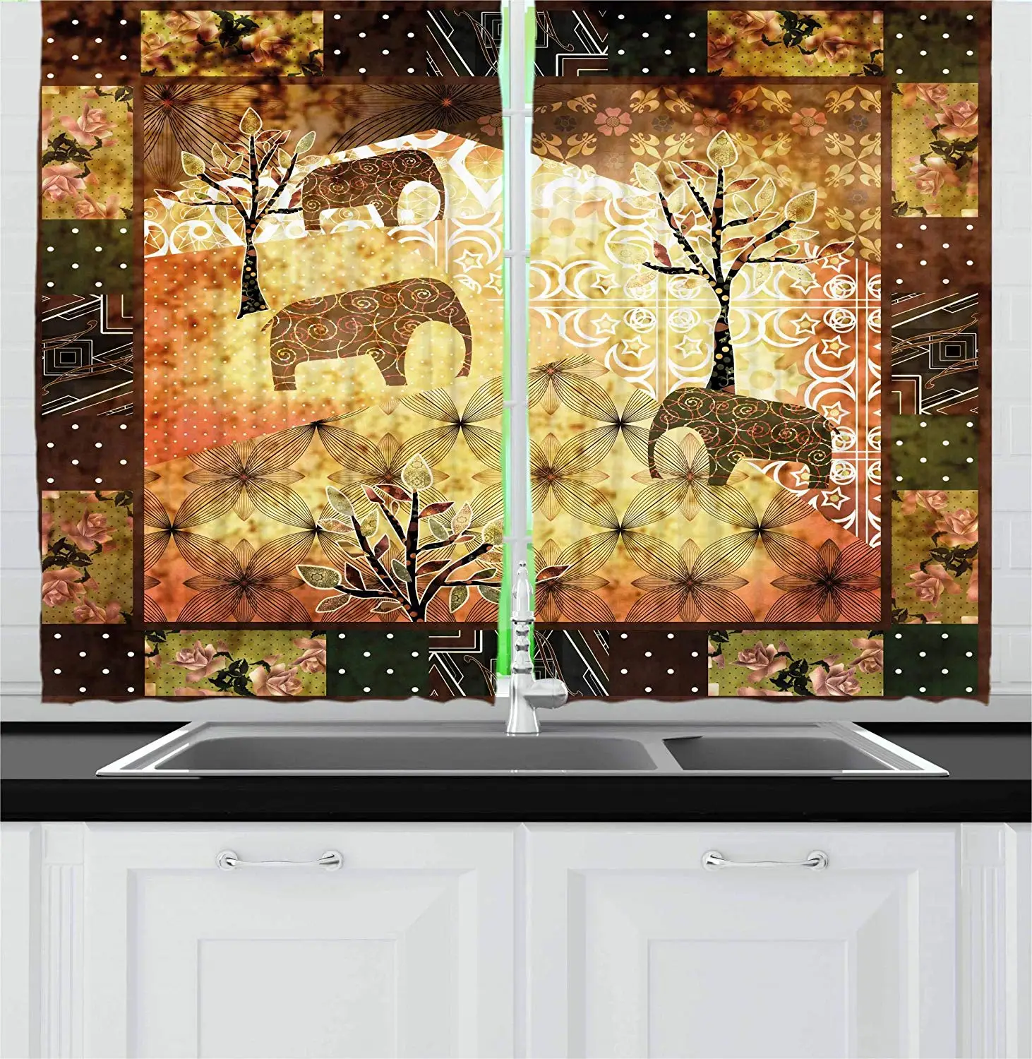 African Kitchen Curtains Patchwork Inspired Pattern Grunge Vintage