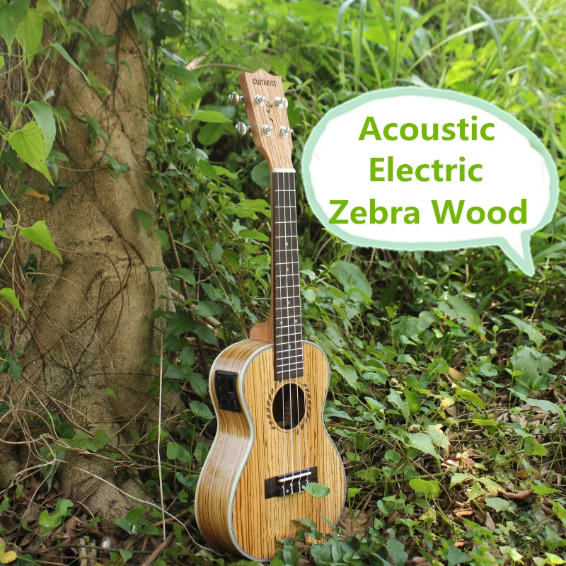 

Concert Acoustic Electric Ukulele 23 Inch High Quality Guitar 4 Strings Ukelele Guitarra Handcraft Wood Zebra Plug-in Uke Tuner