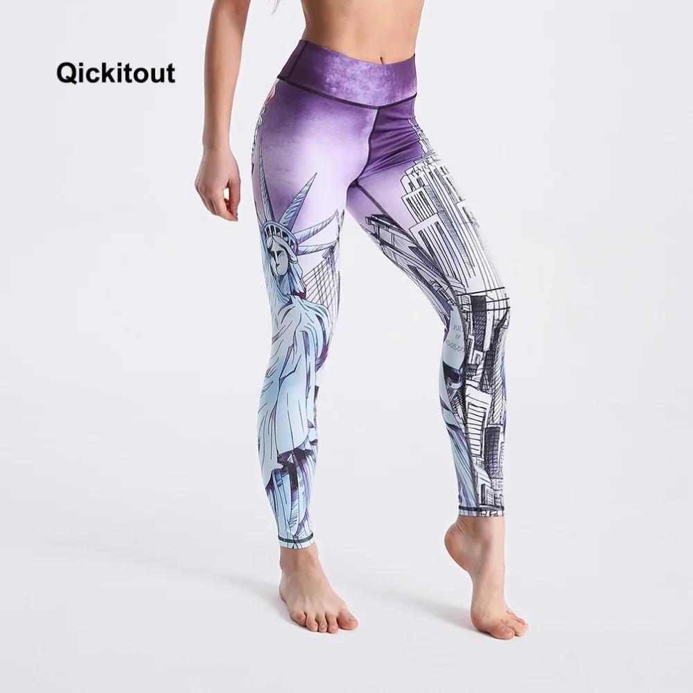 Qickitout Women Spring New Pants Statue Of Liberty Print Long Pants