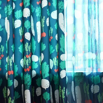 

2 Colors Lovely Radish Green Plants Curtain for Children Room Decoration Cute Carrot Window Treatment Kids Room Cortinas Drapery