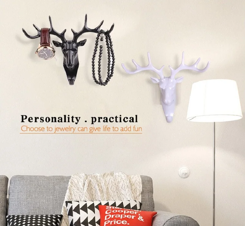 Strongwell Wall Hook Keys Rack Deer Animal Head Antlers Home Hanging Clothes Hat Scarf Hooks Home Livingroom Decor