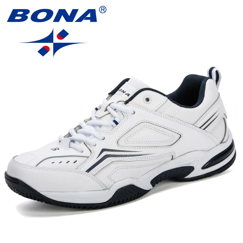 BONA Tenis Masculino; мужская Профессиональная теннисная обувь; дышащая Спортивная обувь; нескользящие кроссовки; удобные спортивные кроссовки для фитнеса - Цвет: White deep blue