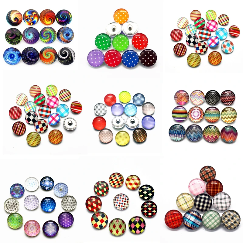 

Wholesale 12pcs/lot Grid stripe spot Glass Snap Buttons Charms Fit Ginger Snap Bracele & Bangles snap Jewelry