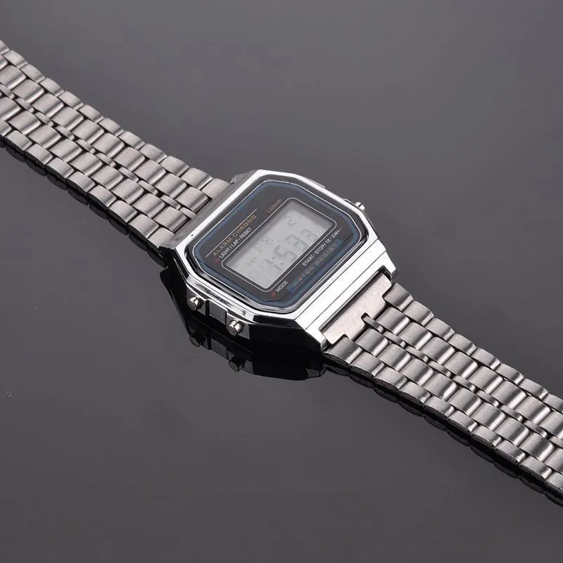 Модные Винтаж Wo для мужчин s Нержавеющая сталь квадратный светодиодный цифровой секундомер наручные часы relogio masculino