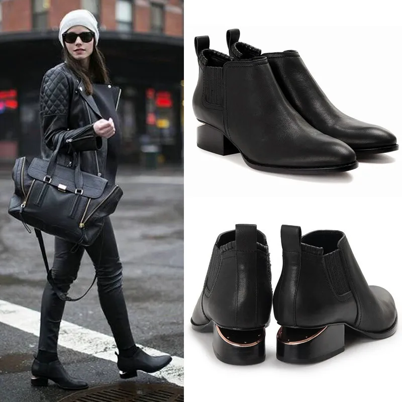 

Cut-outs Ankle Boots Pointy Toe Rome Shoes Woman Dress Short Botas Mujer Soft Leather Chelsea Women Boots Runway Shoes Heels 40