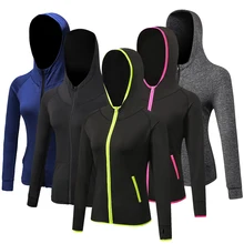 YD Осень-Зима Женская быстросохнущая футболка для йоги для тренажерного зала Спортивная одежда для бега с молнией и шляпой футболка для отдыха для женщин