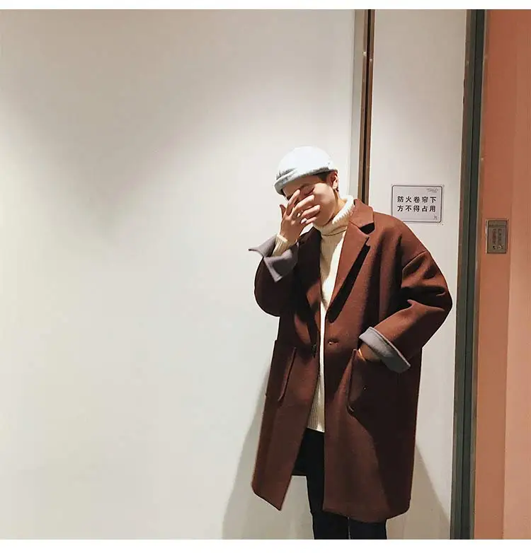 YASUGUOJI Новое модное свободное Однотонное шерстяное длинное зимнее пальто больших размеров мужское утолщенное шерстяное пальто для мужчин
