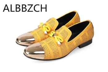 

Fashion rhinestone bow tassel design nubanck leather casual shoes men round toe slip on loafers party shoes career work shoes 46