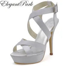 Модные свадебные сандалии; обувь подружки невесты; EP2124-PF; белые пикантные босоножки на высоком каблуке с открытым носком и перекрестными ремешками; женская обувь