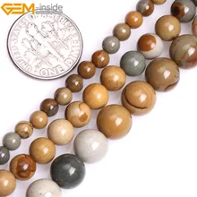 Драгоценный камень-внутри 4-8 мм 15 ''натуральный Круглый Желтый Американский Woldhorse пейзажная яшма бусины для изготовления ювелирных изделий брелок браслет DIY бусины